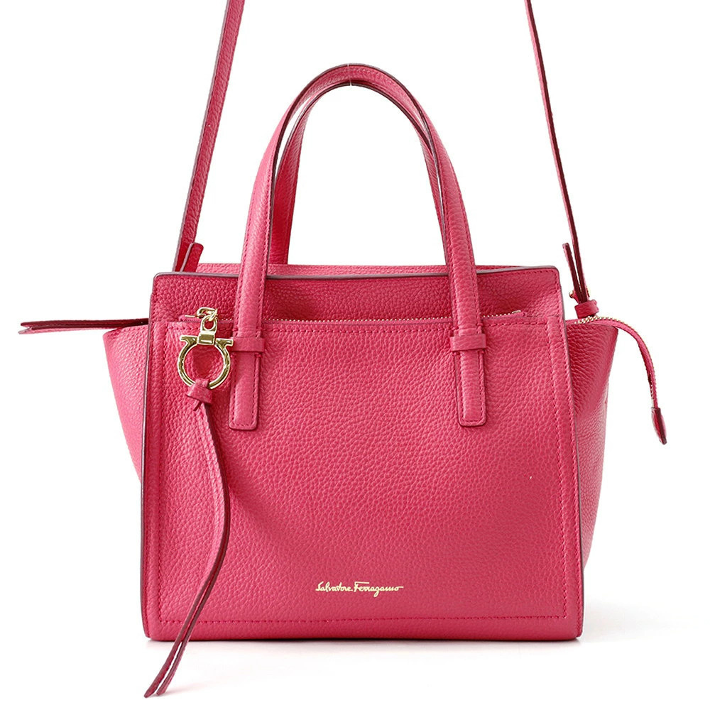 Salvatore Ferragamo Gancini pink pebble grain Amy 2way satchel Gancini